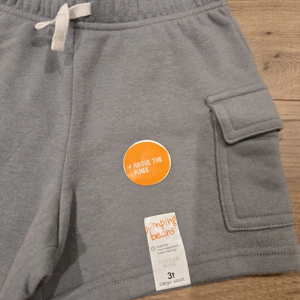 🌻 NWT Jumping Beans Toddler Boys Gray Knit Cargo Sweatshorts - Size 3T